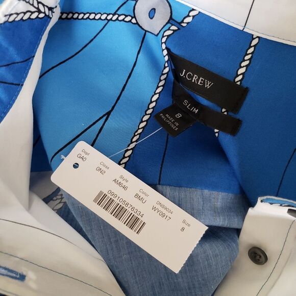 J. Crew Tailored Slim Cotton Poplin Shirt Nautical Italy Ratti Regatta Size 8 - Picture 8 of 14